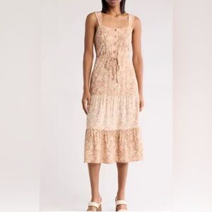 Lucky Brand Tan Floral Midi Dress